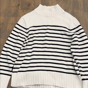 J. Crew Black and White Striped Turtleneck Sweater